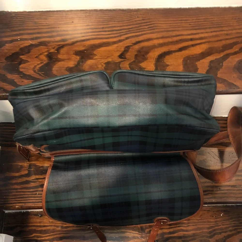 RALPH LAUREN Black Watch Plaid Crossbody Computer Messenger Tote Bag Vintage